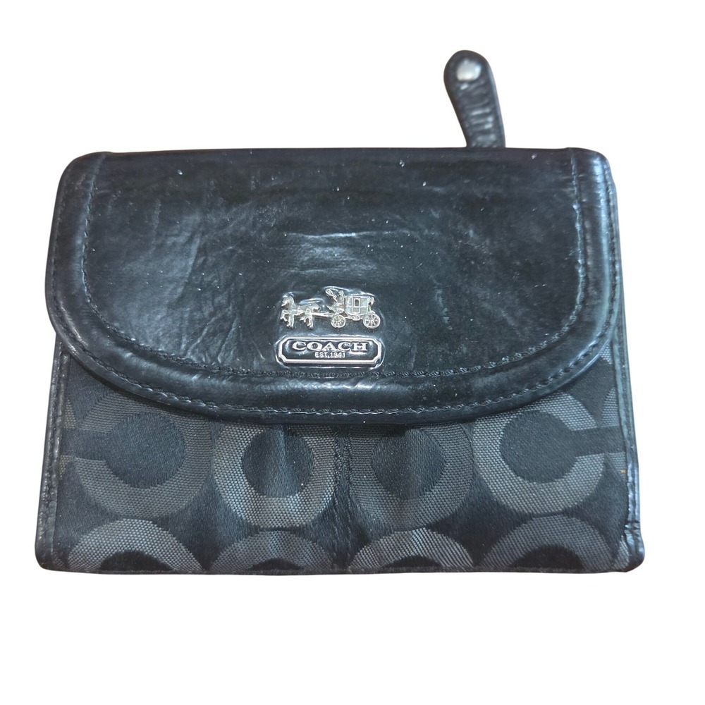 Vintage Coach y2k Madison Black Canvas Patent Leather Wallet Logo Signature